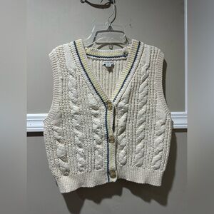 Cream Cable Knit Button-Up‎ Vest